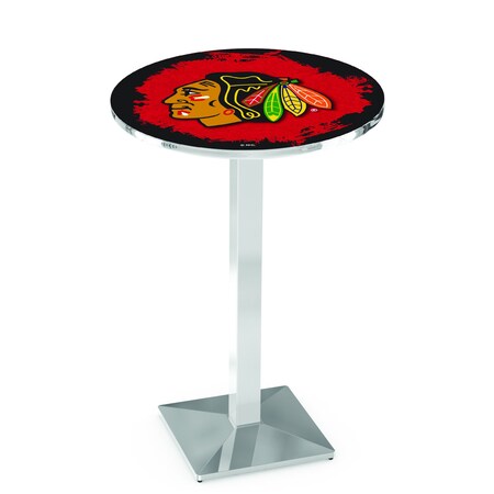 Holland Bar Stool Co 42" Chrome Chicago Blackhawks Pub Table L217C4228ChiHwk-R